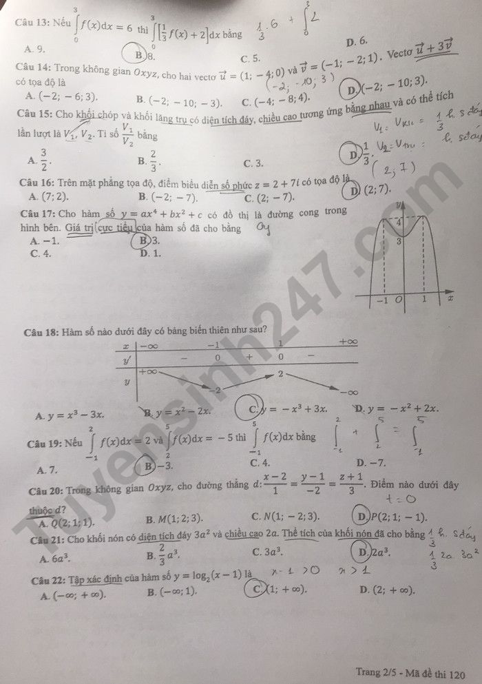 Đáp án đề thi môn Toán mã đề 120 kỳ thi tốt nghiệp THPT 2022 - Ảnh 2