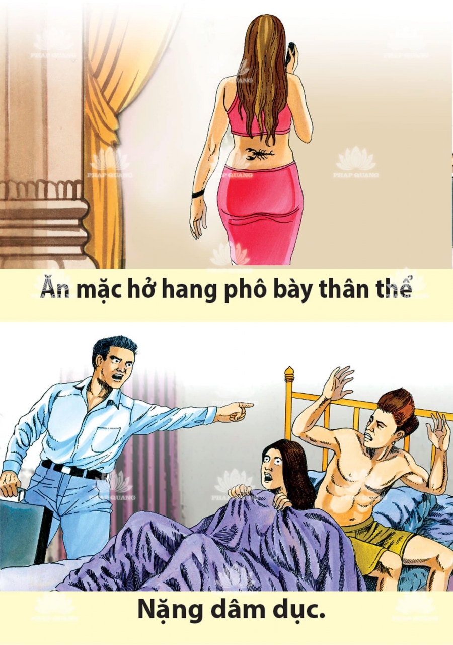 Angela Phương Trinh sử dụng loạt hình ảnh để minh họa những hành vi thiên về tính dục sẽ gây ra nhiều hậu quả tai hại cho đời sau.