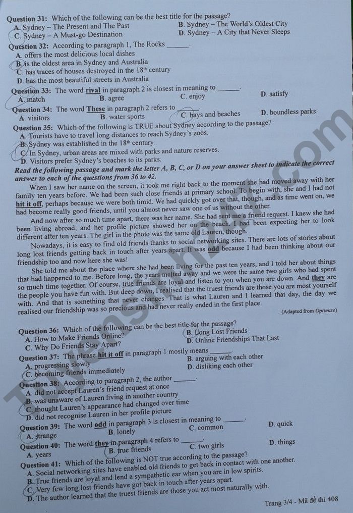 Đáp án đề thi môn tiếng Anh mã đề 408 kỳ thi THPT Quốc gia 2022 - Ảnh 3