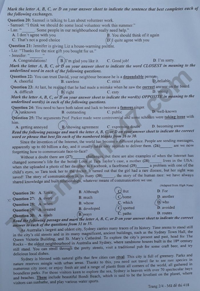 Đáp án đề thi môn tiếng Anh mã đề 418 kỳ thi THPT Quốc gia 2022 - Ảnh 2