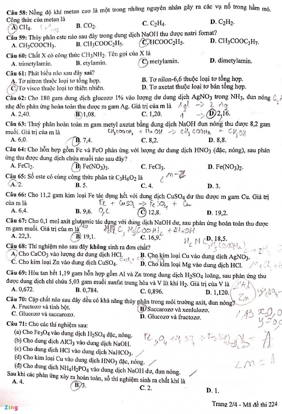Đáp án đề thi môn Hóa học mã đề 224 kỳ thi tốt nghiệp THPT 2022 - Ảnh 2