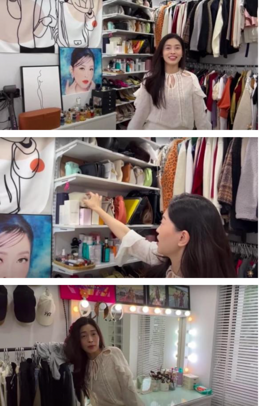Á hậu Phương Nga khoe phòng thay đồ, netizen chê: Như shop quần áo bình dân - Ảnh 3