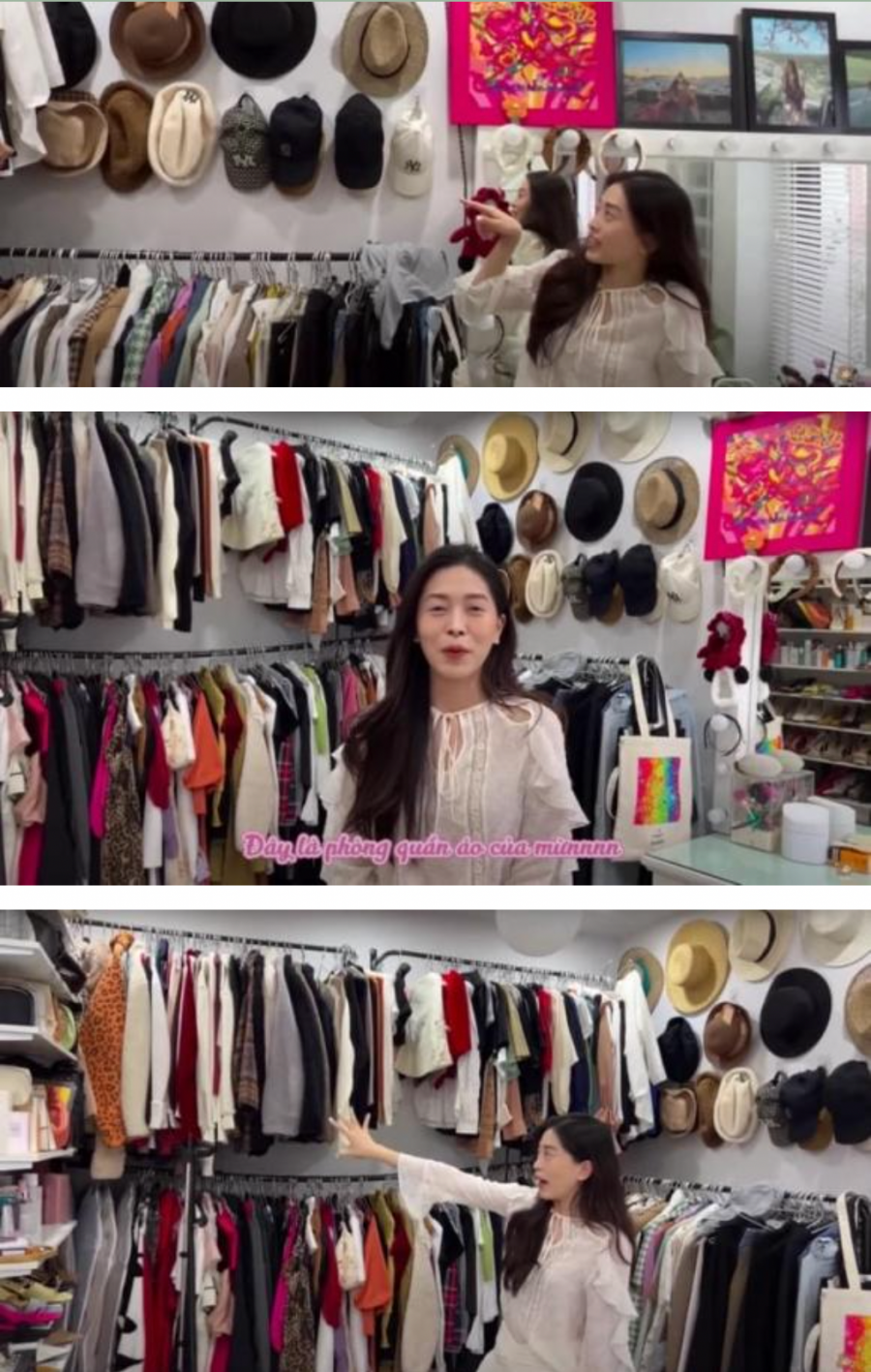 Á hậu Phương Nga khoe phòng thay đồ, netizen chê: Như shop quần áo bình dân - Ảnh 2