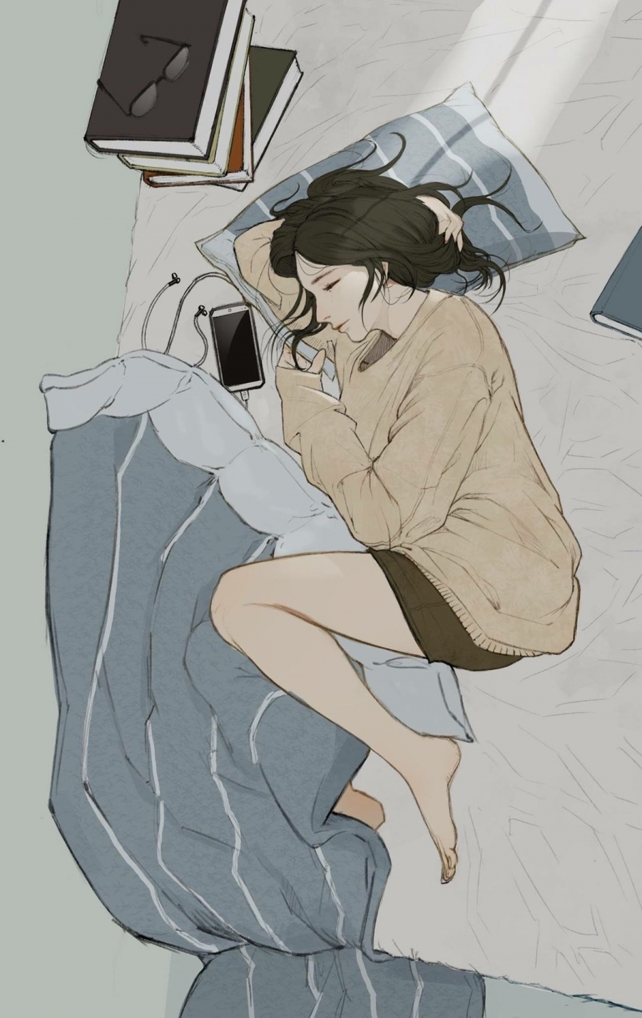 Đôi khi nghỉ ngơi trên chiếc giường quen thuộc là cách tốt nhất để giải quyết cảm xúc tiêu cực (Nguồn: Pinterest).