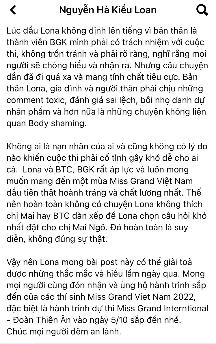 Kiều Loan lên tiếng về phần đặt 'câu hỏi tuyển dụng' cho Mai Ngô tại Chung kết Miss Grand Vietnam - Ảnh 2