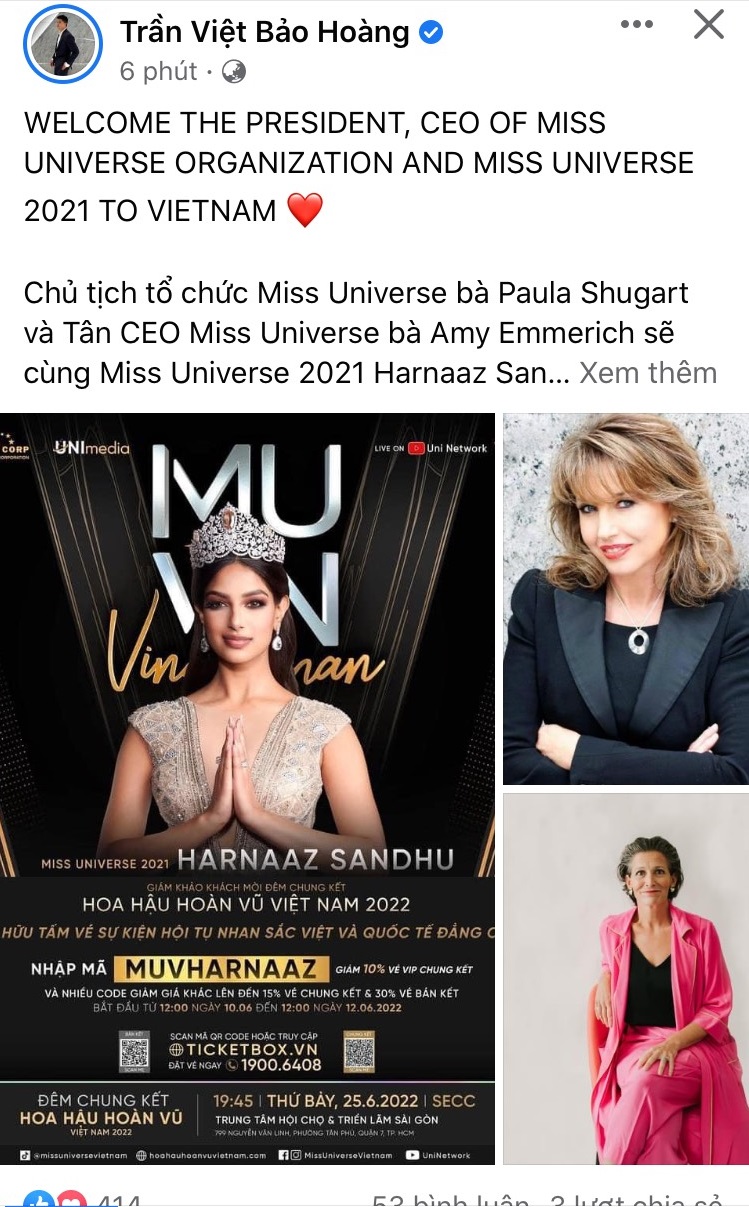 Đương kim Miss Universe cùng chủ tịch Miss Universe và CEO sẽ tới Việt Nam trong tháng 6 này.