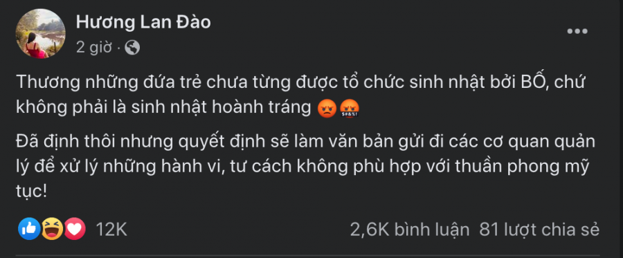 Dòng trạng thái ẩn mà vợ Shark Bình chia sẻ trên mạng xã hội sau tin chồng tổ chức sinh nhật cho Phương Oanh.