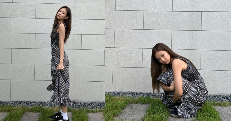Jennie diện váy với đôi sneakers vintage Adidas, có ngay một outfit xịn sò trên Instagram. Bức ảnh lập tức thu về 7,8 triệu lượt thả tim, cộng đồng fan Trung Quốc lập tức nhận ra đó là món quà mình tặng.