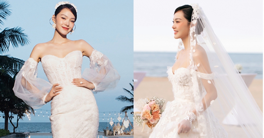 Cả 2 chiếc váy cưới thuộc thương hiệu quốc tế của Minh Hằng đều được hãng Olivia mang độc quyền về Việt Nam.