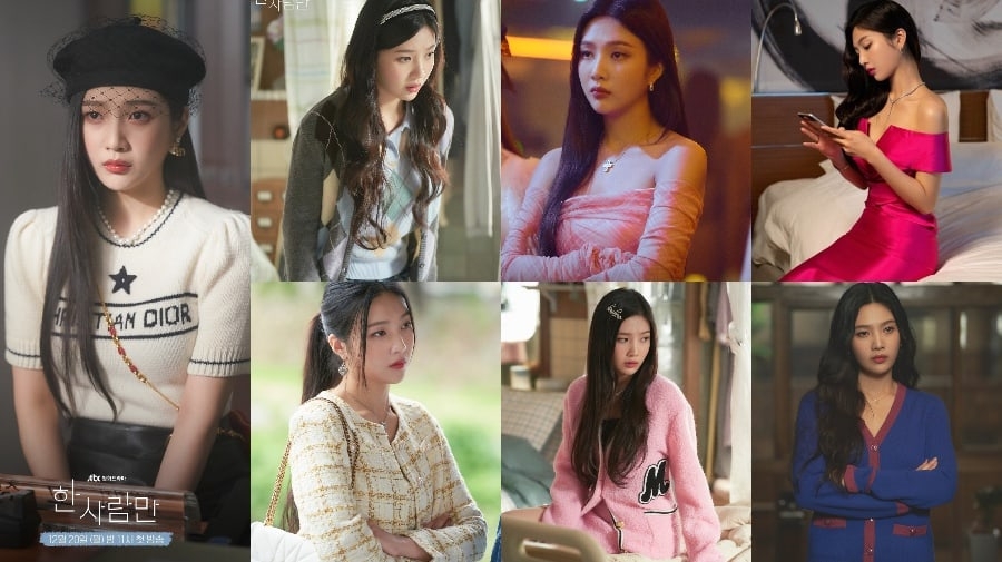 Trong “The One and Only”, người có ảnh hưởng trên mạng xã hội nổi tiếng Sung Mi Do (Red Velvet’s Joy thủ vai) luôn bắt kịp xu hướng với những món đồ hàng hiệu và hàng hiệu mới nhất. Ở đây, phong cách của cô vừa “high teen” vừa sang trọng, nữ tính.