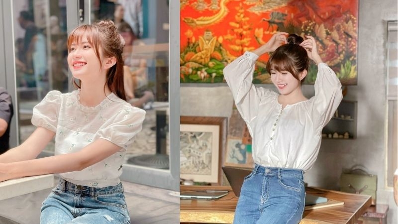 Một trong những kiểu phối thông dụng nhất của Ngọc Huyền chính là quần jeans skinny kết hợp áo thun. Set đồ này luôn tạo cảm giác năng động mà vẫn tôn dáng.