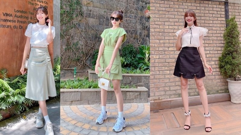 Bên cạnh style đi học có phần đơn giản, Ngọc Huyền cũng có những outfit thanh lịch, nữ tính nhưng vẫn rất phù hợp với tuổi.