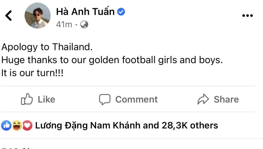 Ca sĩ Hà Anh Tuấn ăn mừng với đội tuyển nữ và nam U23 Việt Nam nhưng vẫn không quên lời xin lỗi tử tế đến nước bạn