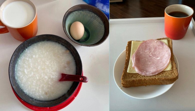 Bữa sáng của Hồ Hạnh Nhi chỉ có cháo trắng hột gà, sữa hoặc bánh mì kẹp phô mai. 