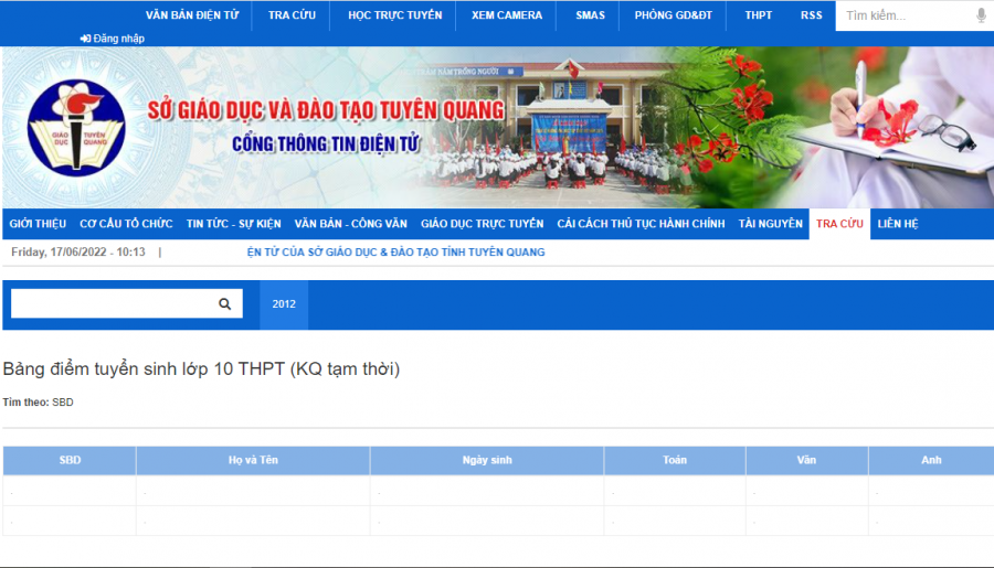 Tra cứu điểm thi tuyển sinh lớp 10 năm 2022 Tuyên Quang online.