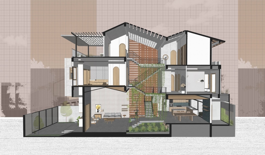 Sơ đồ thiết kế công trình Folding House do X11 Design Studio cung cấp.