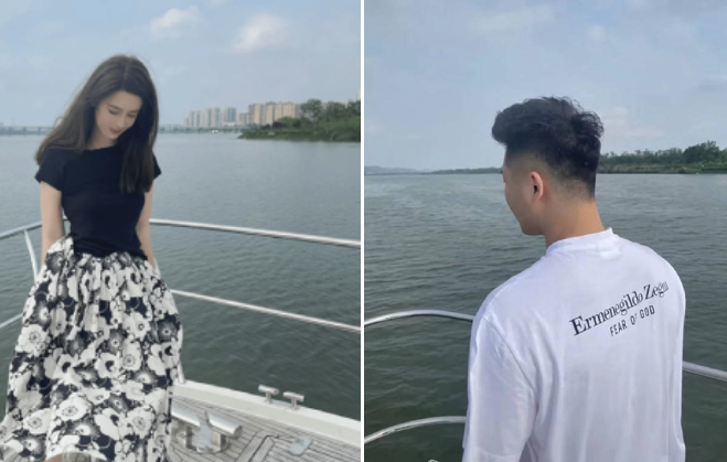 Trương Đại Dịch đăng ảnh đi du lịch trên sông cùng bạn trai trẻ tuổi trạc tuổi cô.