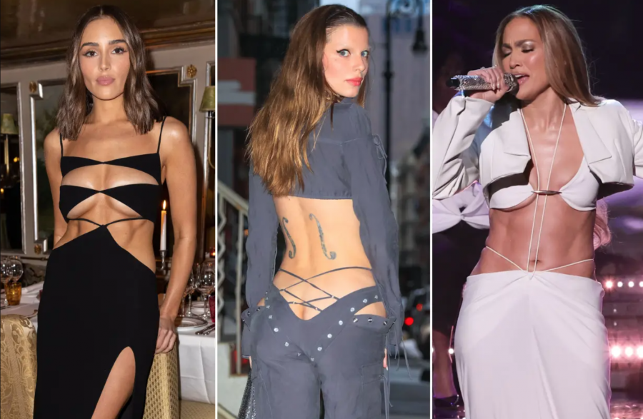 Jennifer Lopez, Olivia Culpo, Julia Fox lựa chọn những chiếc váy có phần đan dây tinh tế ở cả 3 vòng, tăng thêm sức hút và sự gợi cảm.