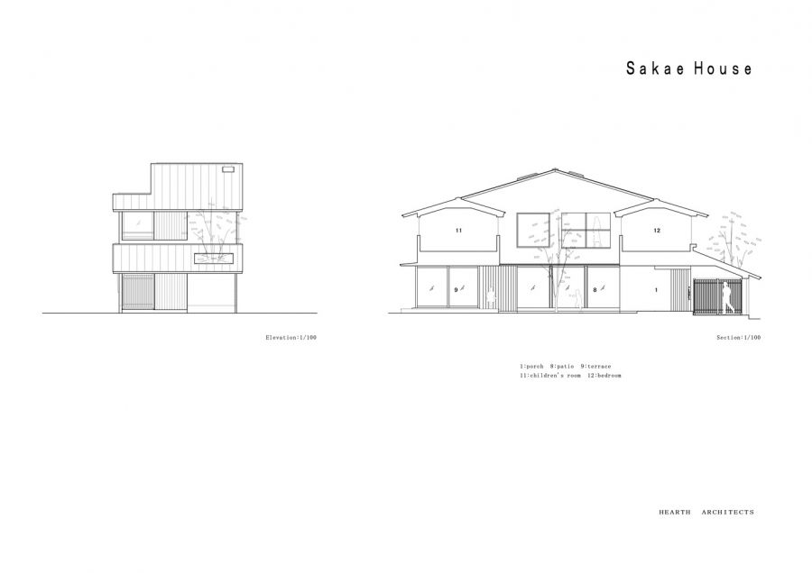 Sơ đồ thiết kế công trình Sakae House do nhóm thiết kế cung cấp.