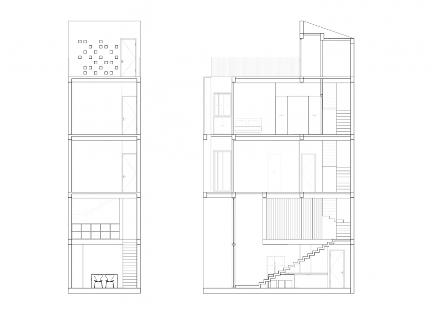 Sơ đồ thiết kế công trình “Micro Town House 4x8m” do nhóm thiết kế cung cấp.