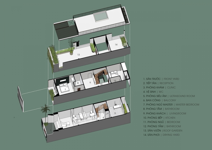 Sơ đồ thiết kế công trình Flexible Facade House do SPACE+ Architectures cung cấp.