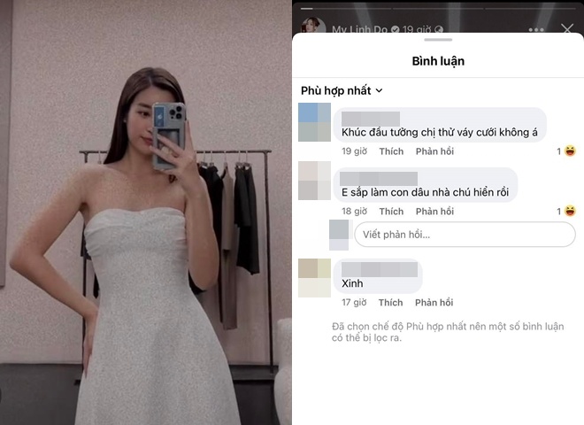 Nhiều người đặt nghi vấn Hoa hậu Đỗ Mỹ Linh thử váy cưới cho ngày trọng đại.