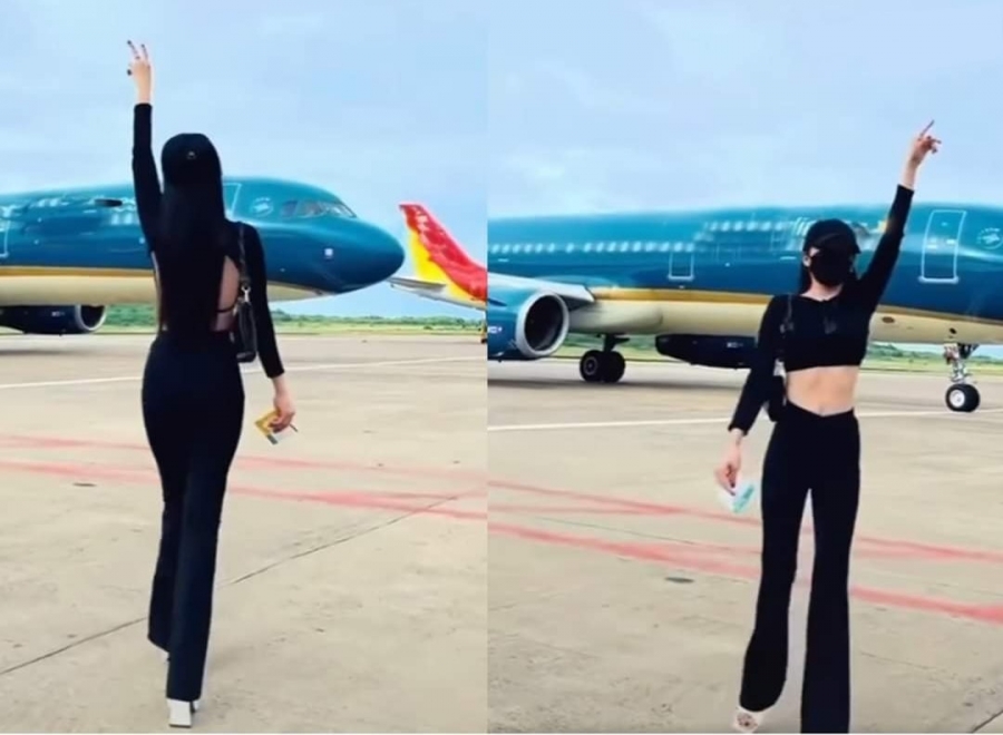 Nữ TikToker đăng clip nhảy nhót giữa sân bay khi máy bay đang di chuyển - Ảnh 1