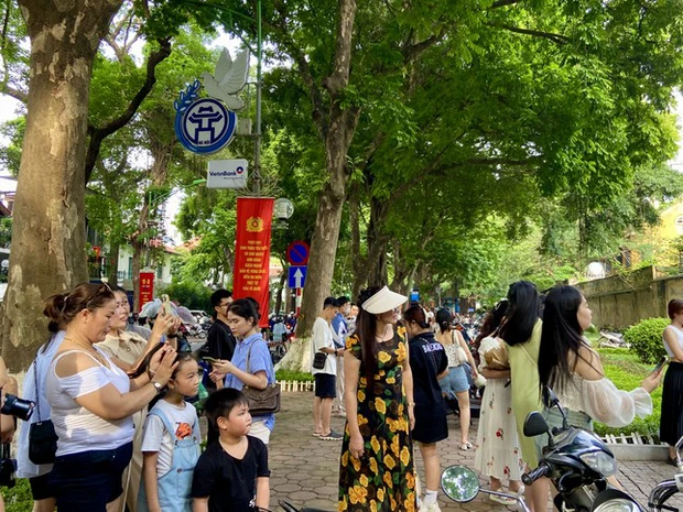 Ngày cuối tuần, nhiều người dân, du khách đổ xô lên phố Phan Đình Phùng, Hoàng Diệu để 'đón thu về'. Ai cũng xúng xính trong những bộ váy áo rực rỡ để chụp những bức ảnh nên thơ làm kỷ niệm, tận hưởng trọn vẹn thời khắc giao mùa của Hà Nội