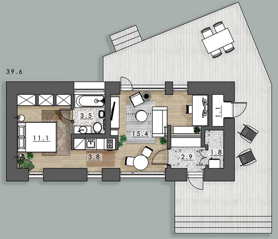 Sơ đồ thiết kế nội thất của căn hộ diện tích 40m² do “chính chủ” cung cấp.