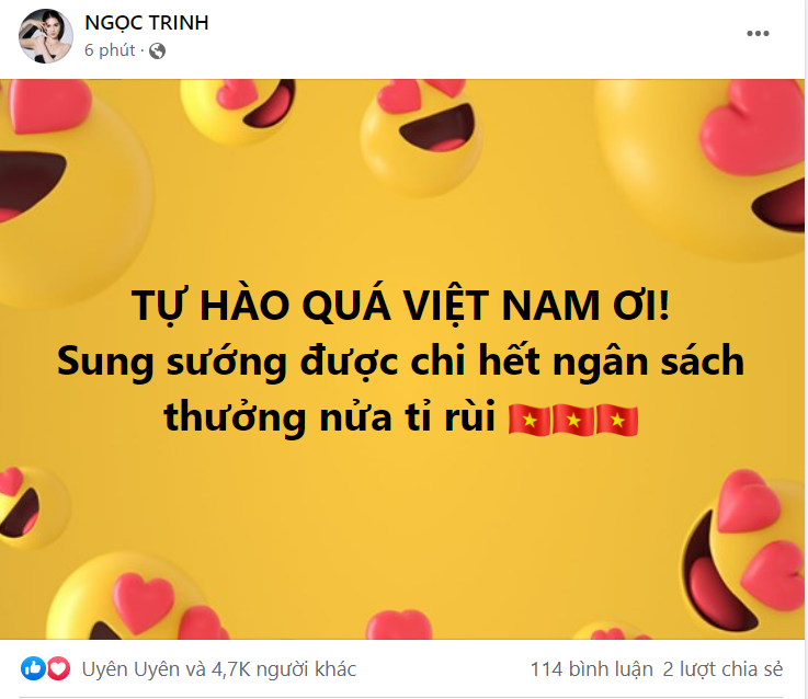 Ngọc Trinh chơi lớn chi hết ngân sách thưởng nửa tỉ để ăn mừng Việt Nam vô địch