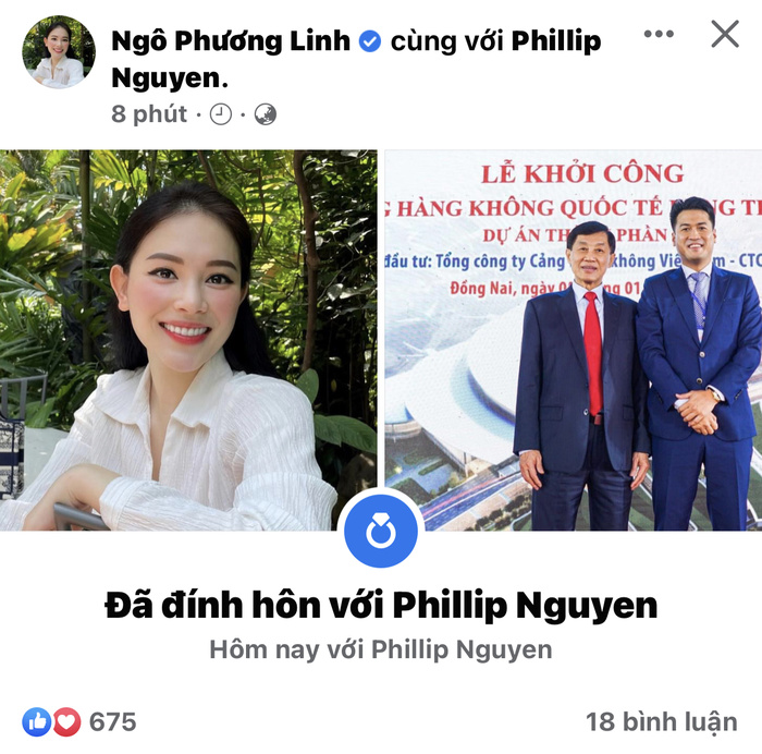 Không để mọi người đoán già đoán non, Linh Rin đã đặt luôn chế độ đính hôn cùng Phillip Nguyễn trên trang cá nhân.