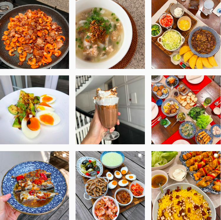 Một số món ăn được Tăng Thanh Hà chia sẻ trên trang Instagram.