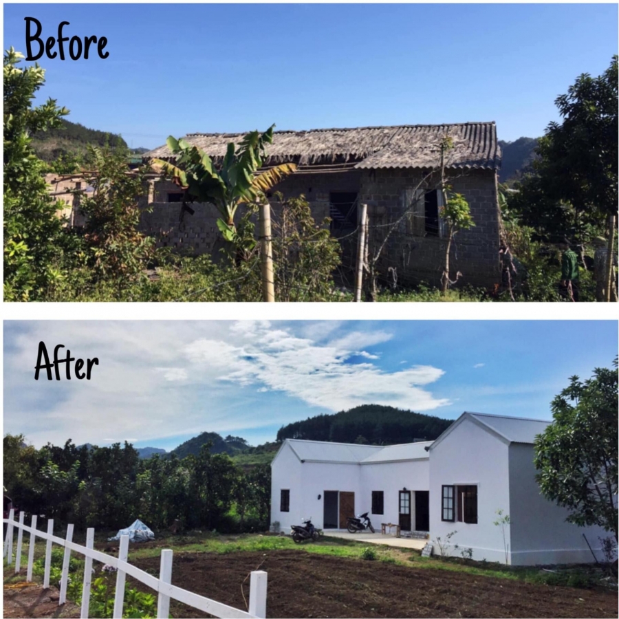 Căn nhà trước và sau khi cải tạo lại.
