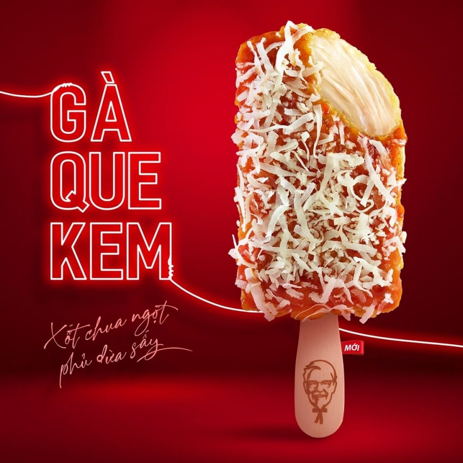 Với thiết kế không khác gì một que kem, món gà que kem KFC giúp nhiều người cảm thấy thích thú hơn khi thưởng thức món gà yêu thích. Ảnh: kfc_vietnam.