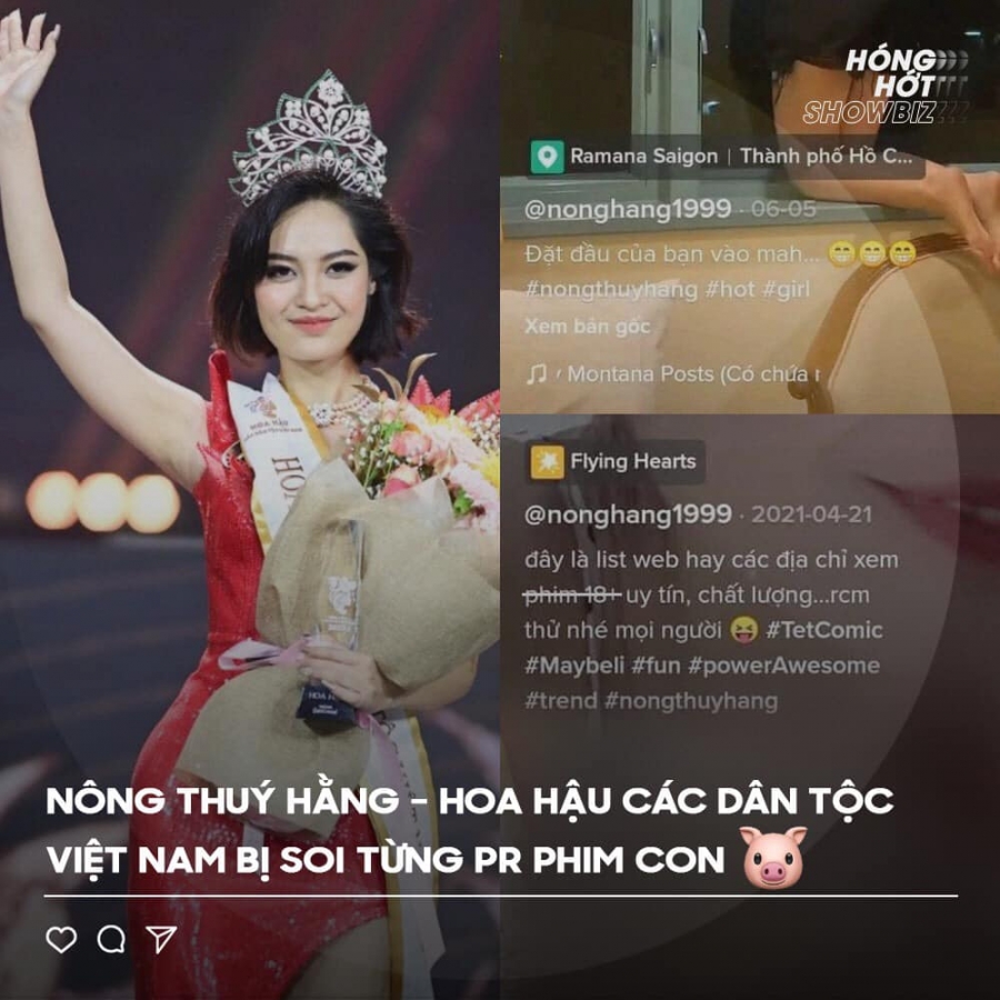 Hoa hậu Nông Thúy Hằng bị 'bóc phốt' từng PR nội dung 18+ trên TikTok. (Nguồn ảnh: Hóng hớt showbiz).