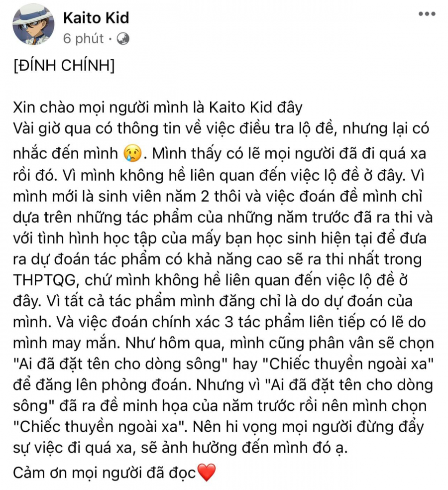 Kaito Kid lên tiếng về chuyện 3 năm đoán trúng đề Ngữ Văn THPT Quốc gia - Ảnh 2