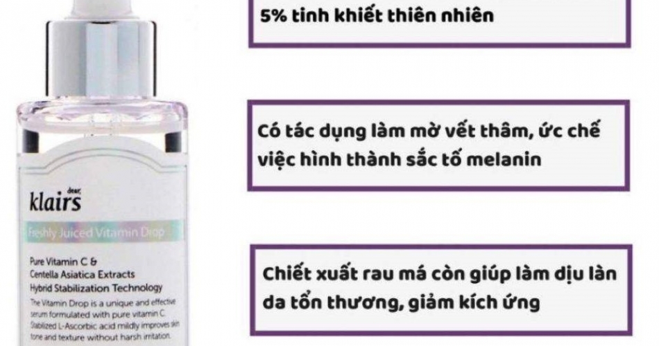 Serum vitamin C Klairs được chiết xuất từ thành phần lành tính và an toàn cho da.