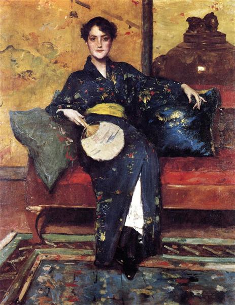 Tranh sơn dầu - Bộ kimono màu xanh của William Merritt Chase (Ảnh: Wikiart)