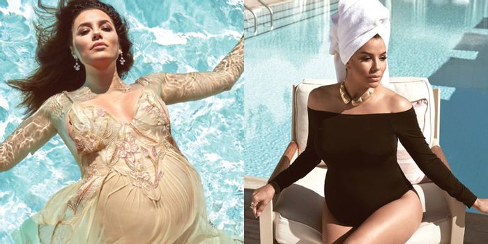 Ngôi sao Hollywood Eva Longoria có hình ảnh chụp thời kỳ mang thai rất độc đáo khi bối cảnh ở bên và trong hồ bơi.