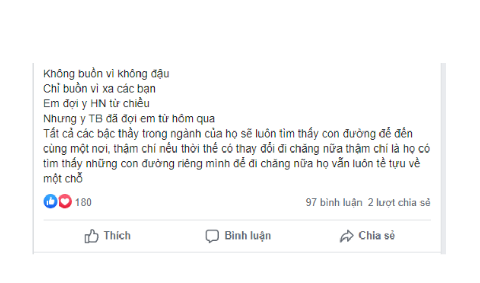 Dòng status đầy nhiệt huyết của nam sinh 10 năm cõng bạn đi học. Ảnh chụp màn hình Facebook của nhân vật.