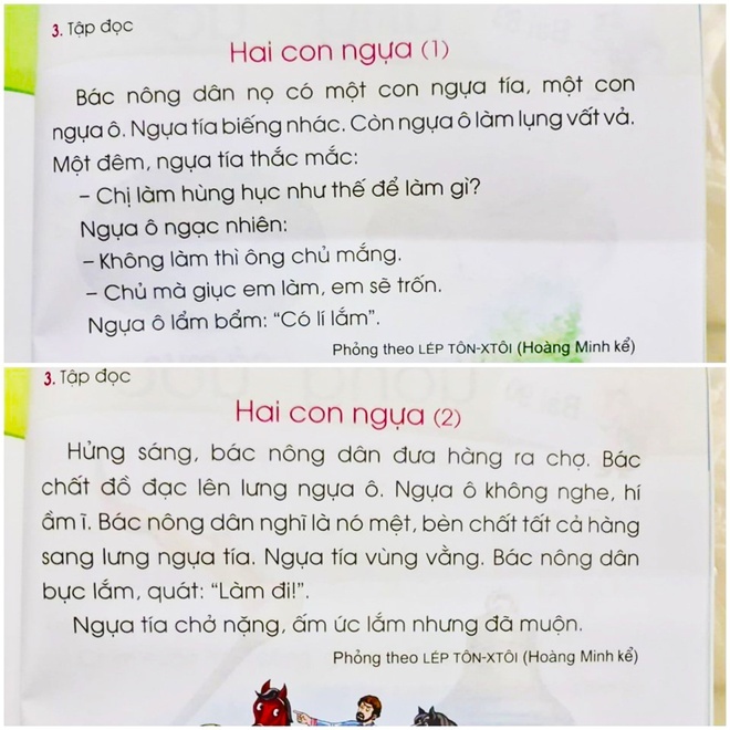 Hai bài tập đọc trong sách Tiếng Việt tập 1 bị cho là không phù hợp, thiếu tính giáo dục.