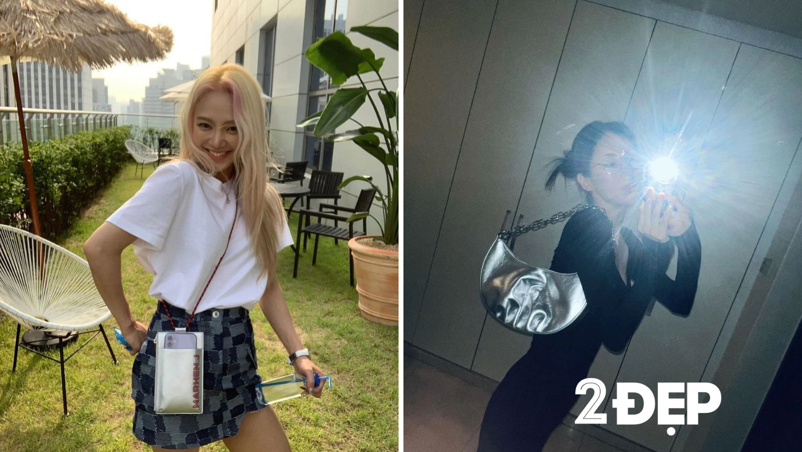 Nhiều idol Gen 2 cũng không hề kém cạnh đàn em với khả năng bắt kịp xu hướng cực nhanh. Dù diện 2 mẫu túi màu bạc với kiểu dáng khác nhau nhưng Seohyun và Hyoyeon đều vô cùng sang chảnh, cá tính