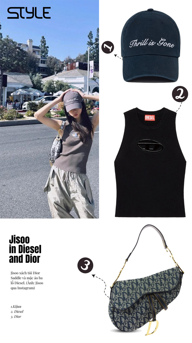 Jisoo mặc trang phục Diesel và Dior