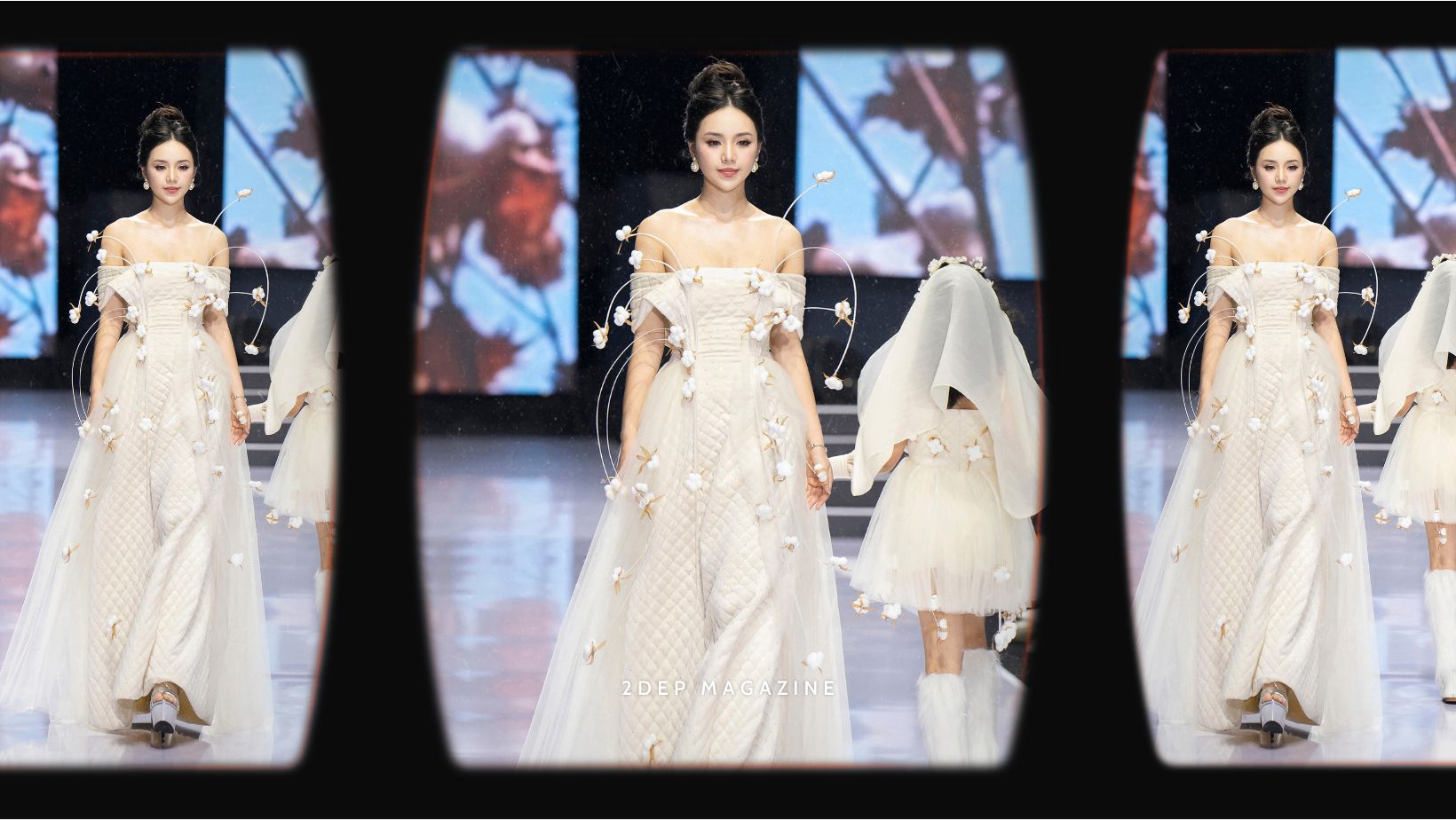 Quỳnh Kool khoe vai trần trong lần đầu diễn thời trang