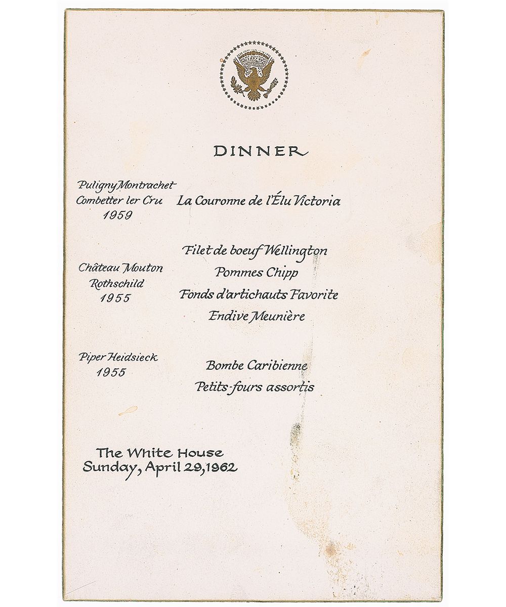 Thực đơn tại Nhà Trắng năm 1962 có món Beef Wellington.