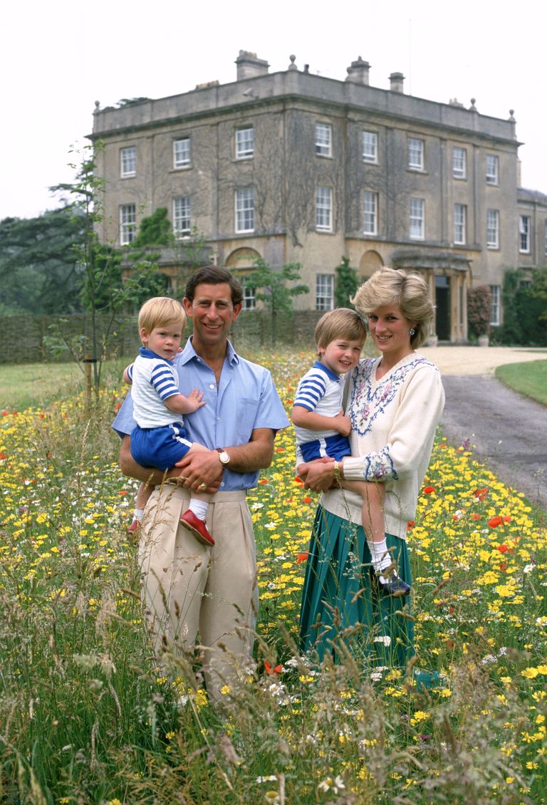 Thái tử Charles và Công nương Diana cùng các con trai của họ, Hoàng tử Harry và Hoàng tử William, chụp tại Highgrove ngày 14/7/1986.