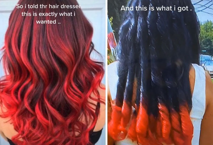 Đam mê kiểu tóc xoăn sóng bồng bềnh với màu nhuộm ombre nhưng chẳng may lại hóa Medusa nửa đen, nửa đỏ.