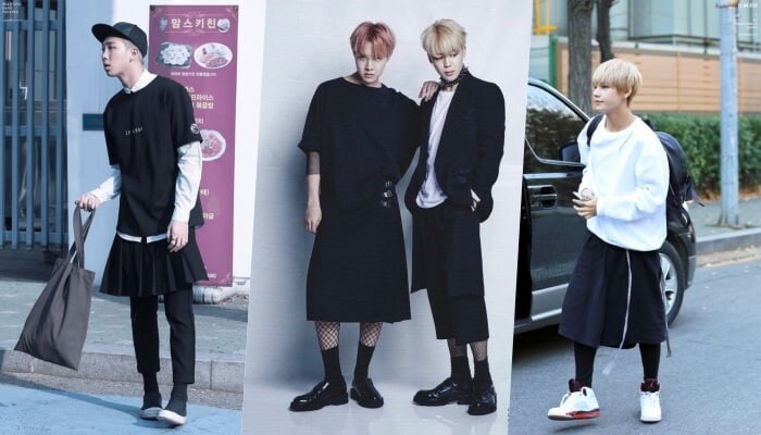 Các chàng trai nhóm BTS đã tự tin diện váy không chỉ trong các buổi chụp hình, quay MV mà còn ứng dụng trong trang phục dạo phố, đời thường.