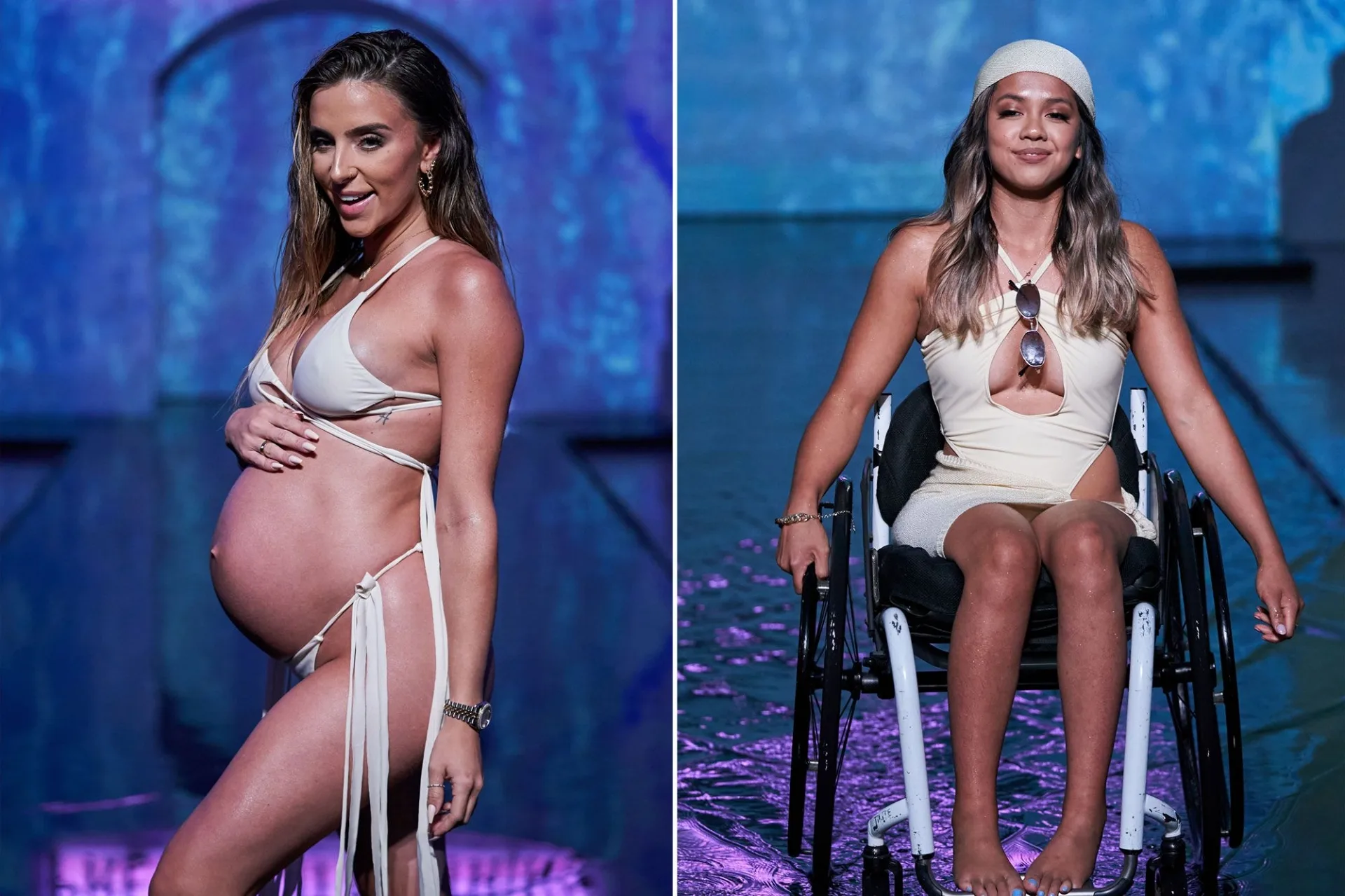 Người mẫu thể hình ôm bụng bầu 8 tháng tự tin diện bikini trên sàn catwalk - Ảnh 1