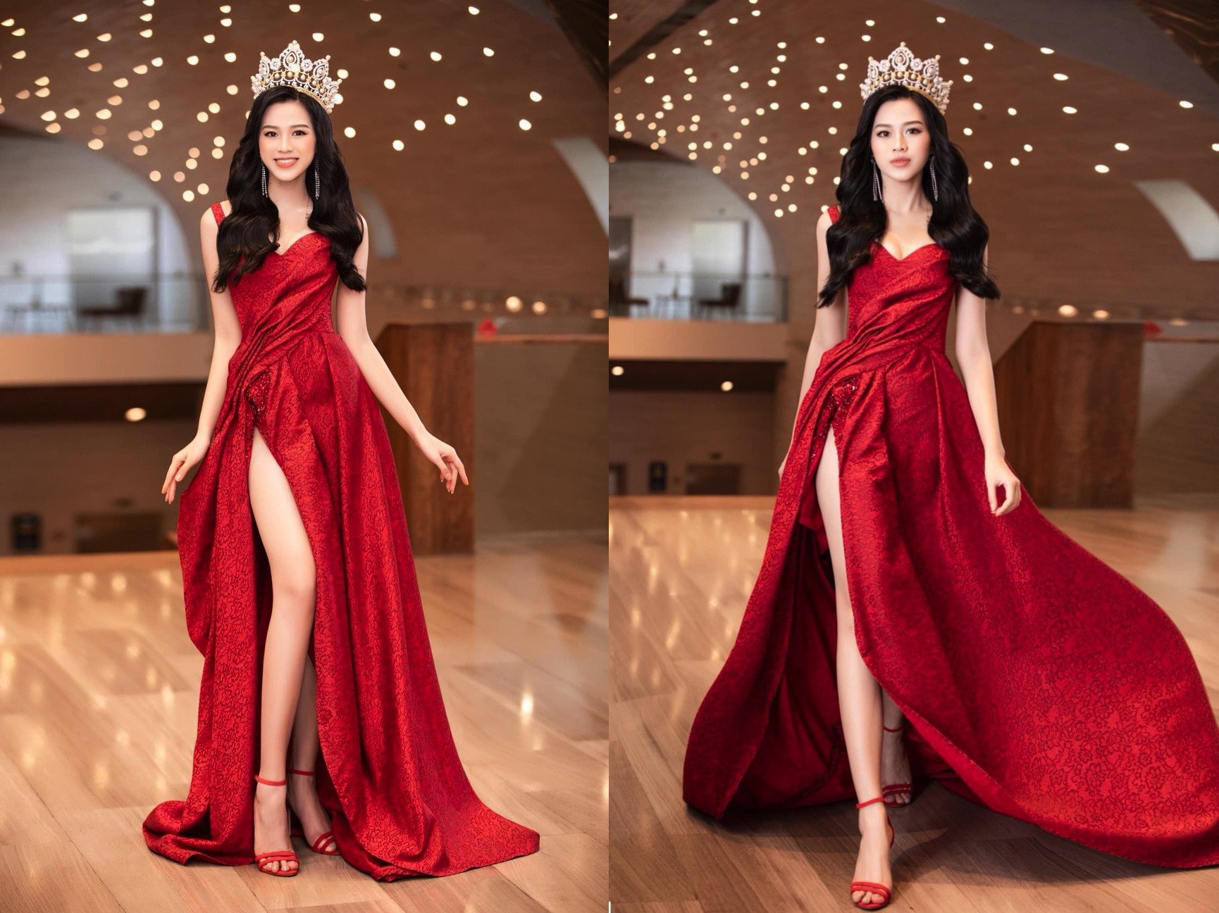 Với thiết kế váy đỏ bồng bềnh cùng chiếc vương miện quyền lực, Hoa hậu Đỗ Thị Hà khiến bao người ngỡ ngàng với vẻ đẹp tựa nữ thần